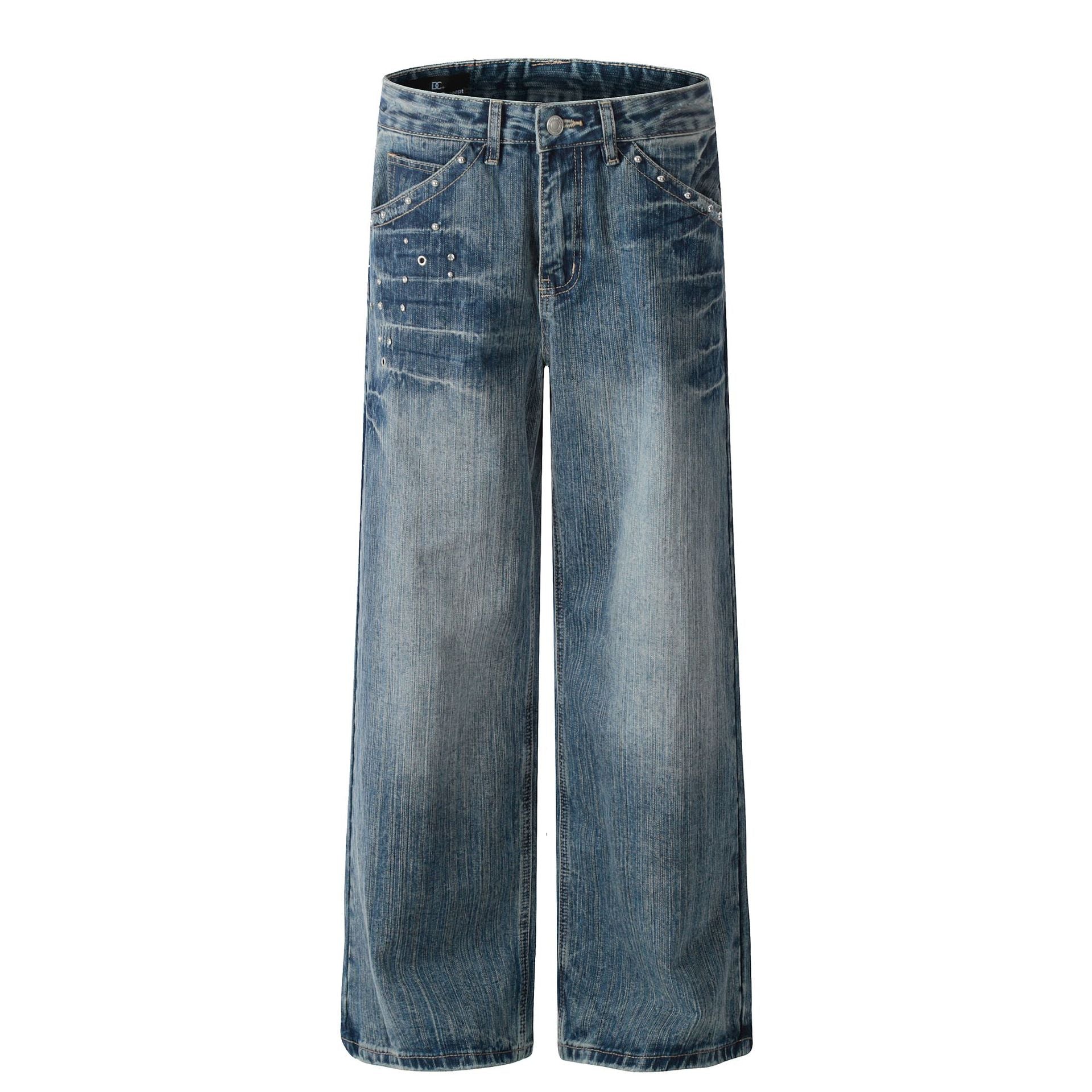 New retro straight-leg personalized rivet jeans
