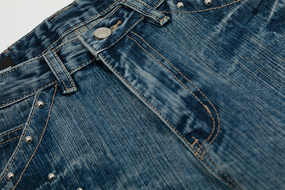 New retro straight-leg personalized rivet jeans