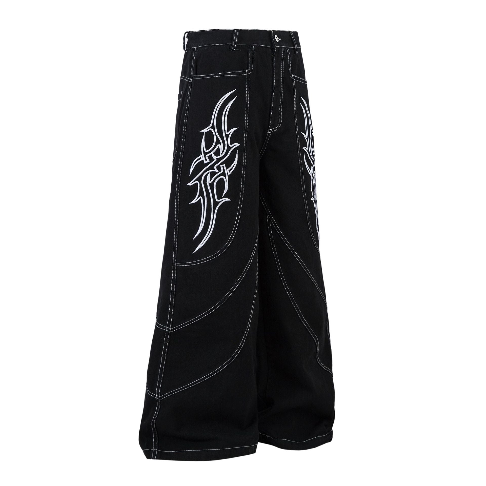 New Spring Flame Embroidery Raw Jeans