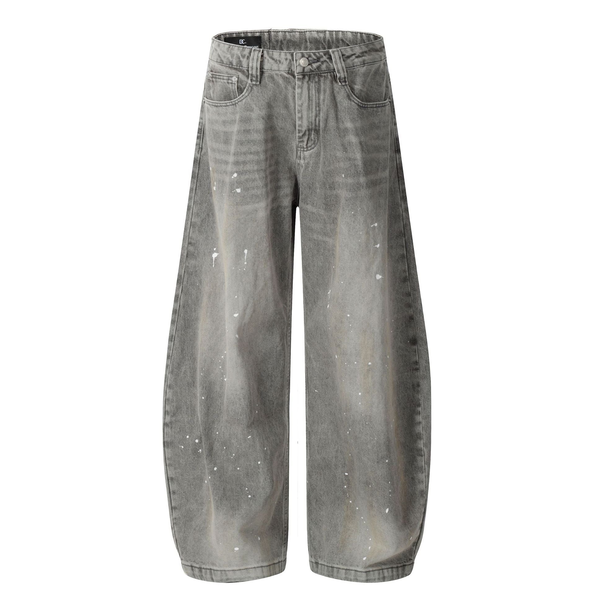 New high street retro inkjet denim wide-leg pants