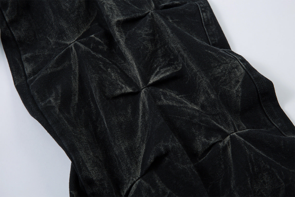 New Slimming Pleated Washed Jeans