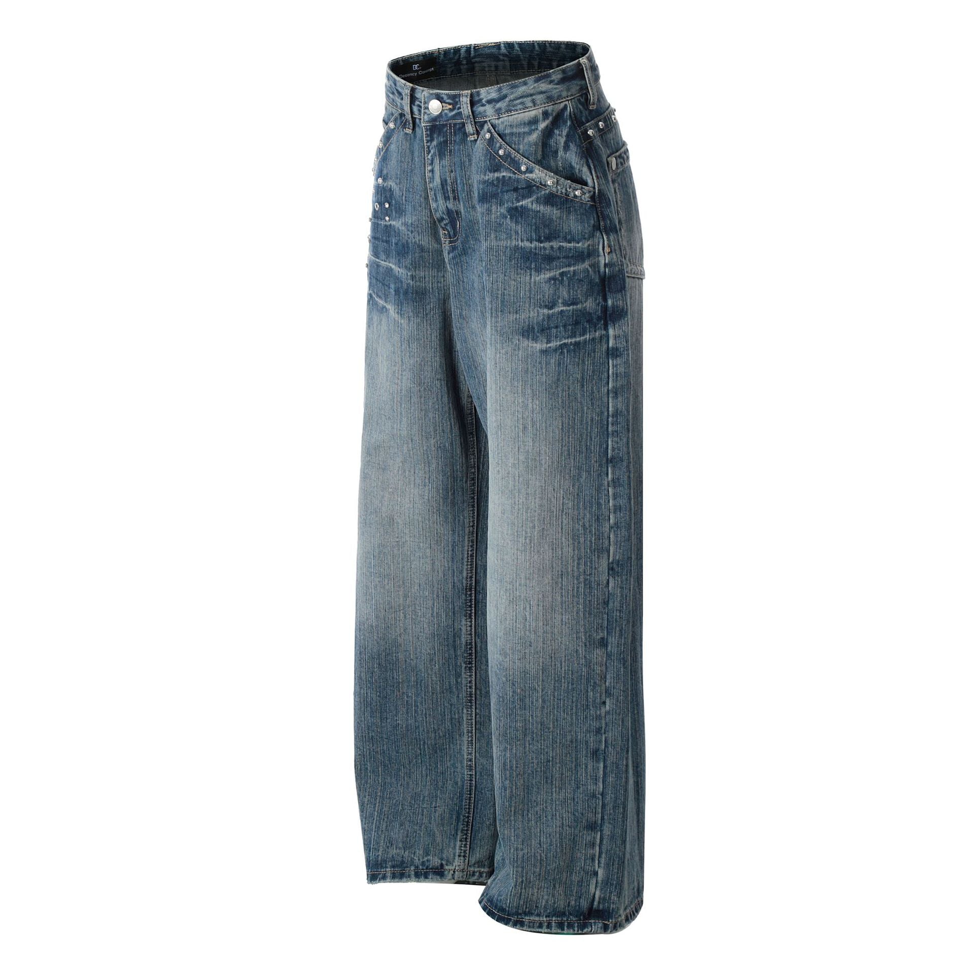 New retro straight-leg personalized rivet jeans