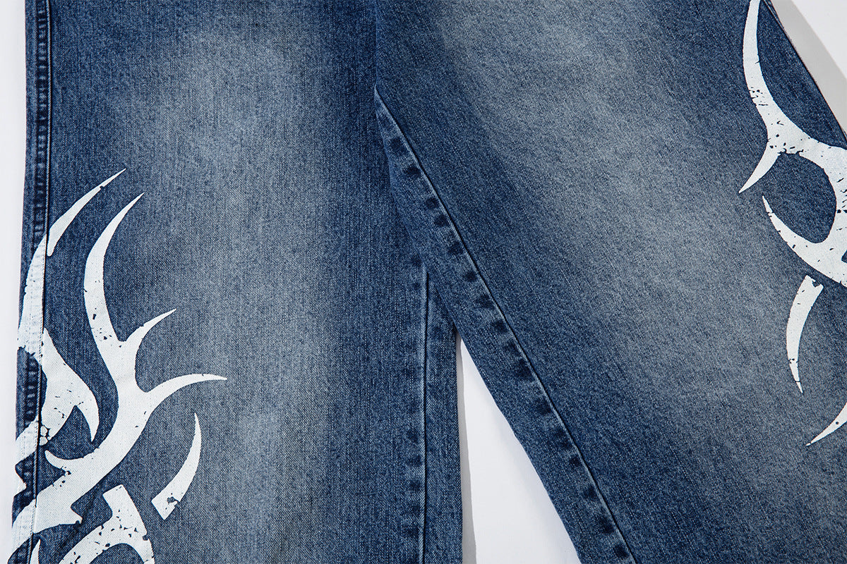 New high street trend thorn print washed jeans