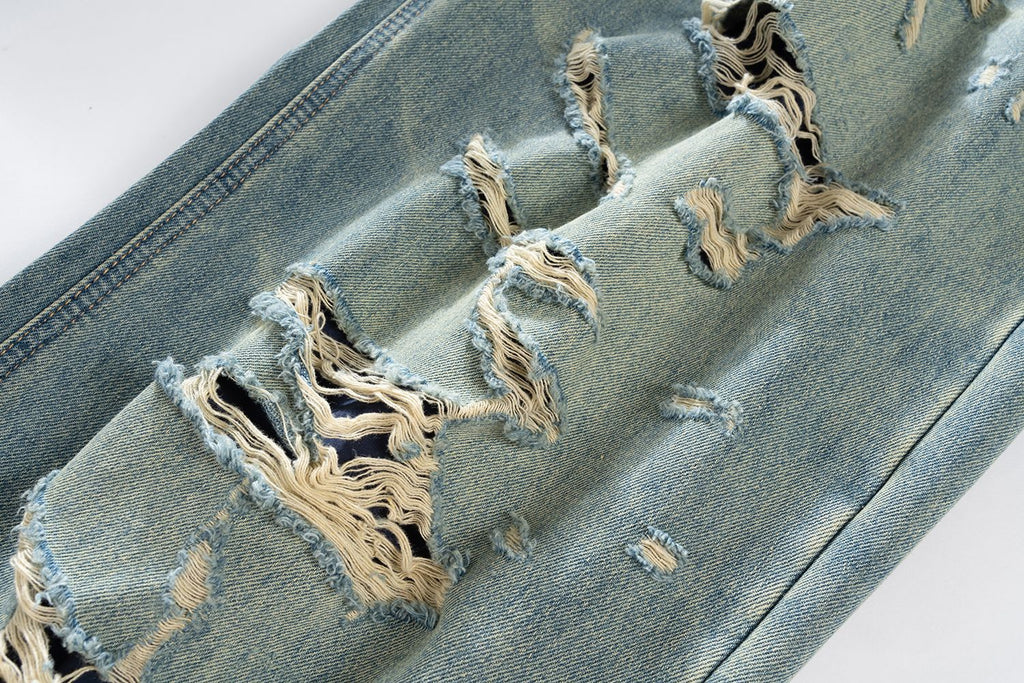 New Retro Loose Street Beggar Tassel Ripped Jeans