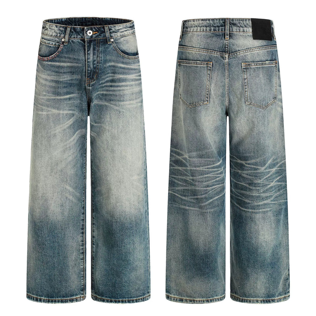 Fashion workwear jeans high street embroidery loose wide pants